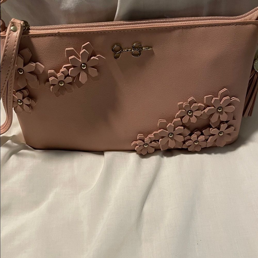 Jessica Simpson Blush Pink Crossbody Bag floral appliqué spring purse